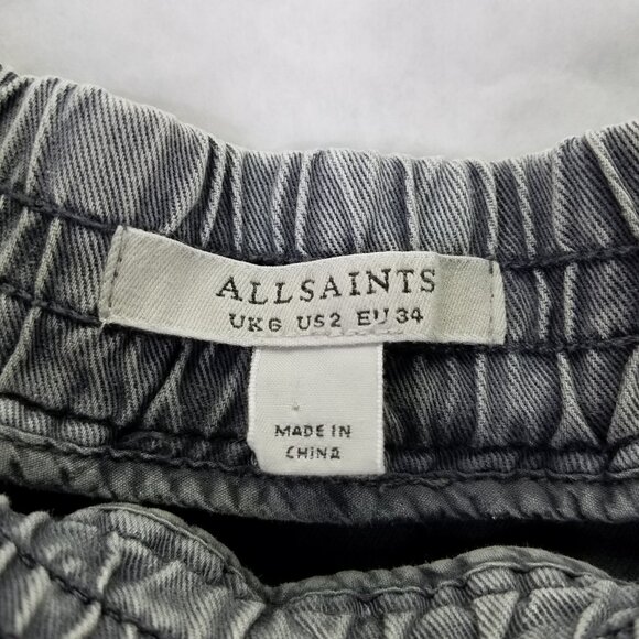 All Saints Adela Mini Dress Women's Sz 2 Denim Off The Shoulder Black Mint Grey - Picture 8 of 16